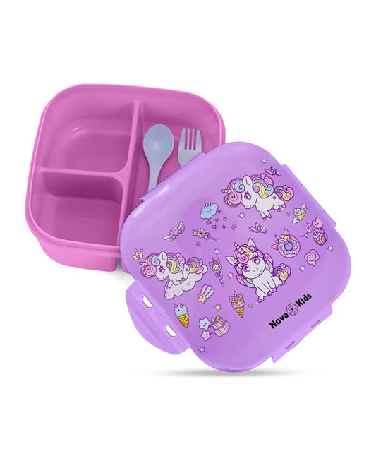 Nova Unicorn Purple Bento Lunch Box - 1000ml, Leakproof with Cutlery for Kids