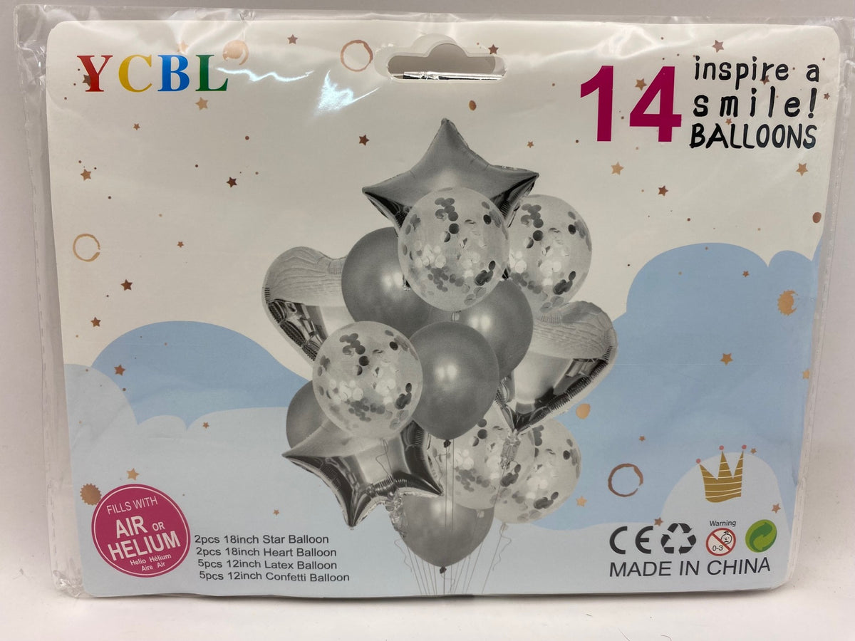 14 Pieces Balloon - Silver (Star, Heart, Confetti and Latex balloons)