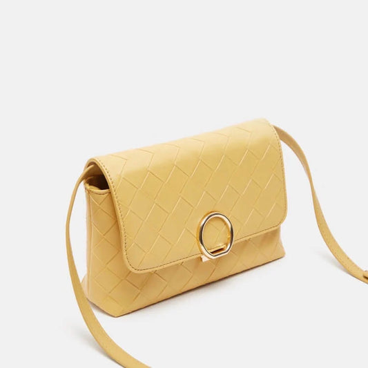 Shoexpress Woven Satchel Bag with Shoulder Strap Mustard