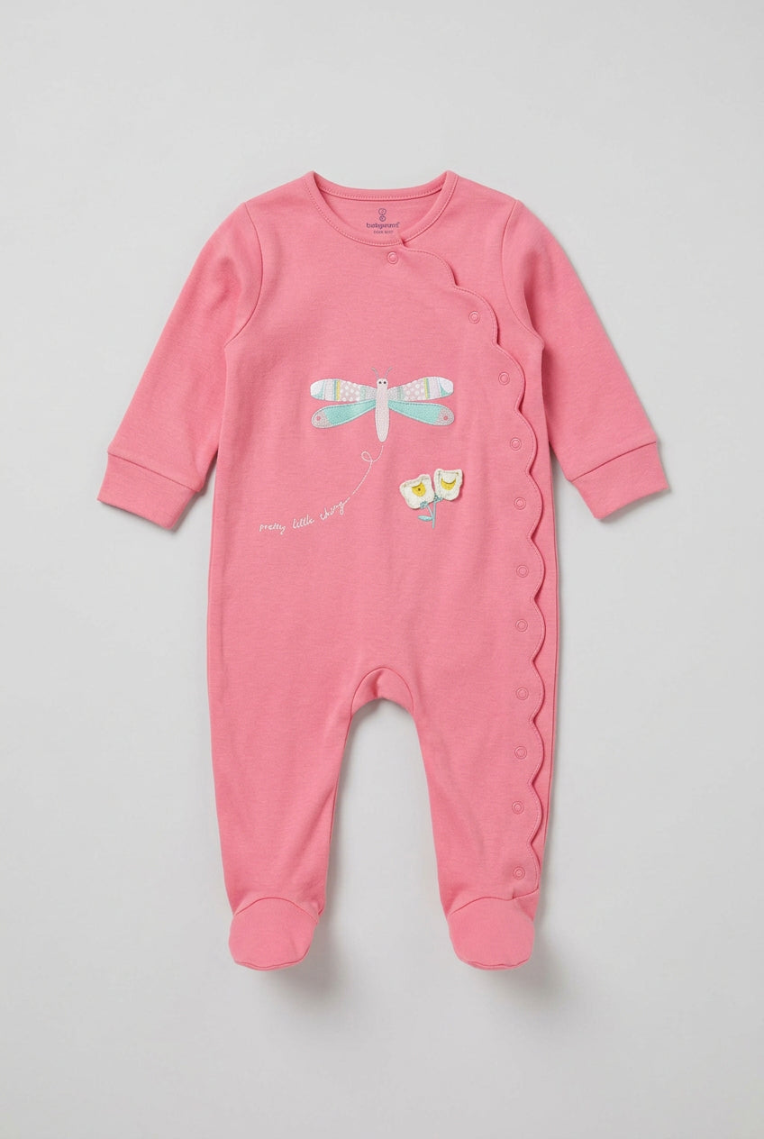 Mothercare Coloured Popper Full Romper (6-9 months) Pink Butterfly Design