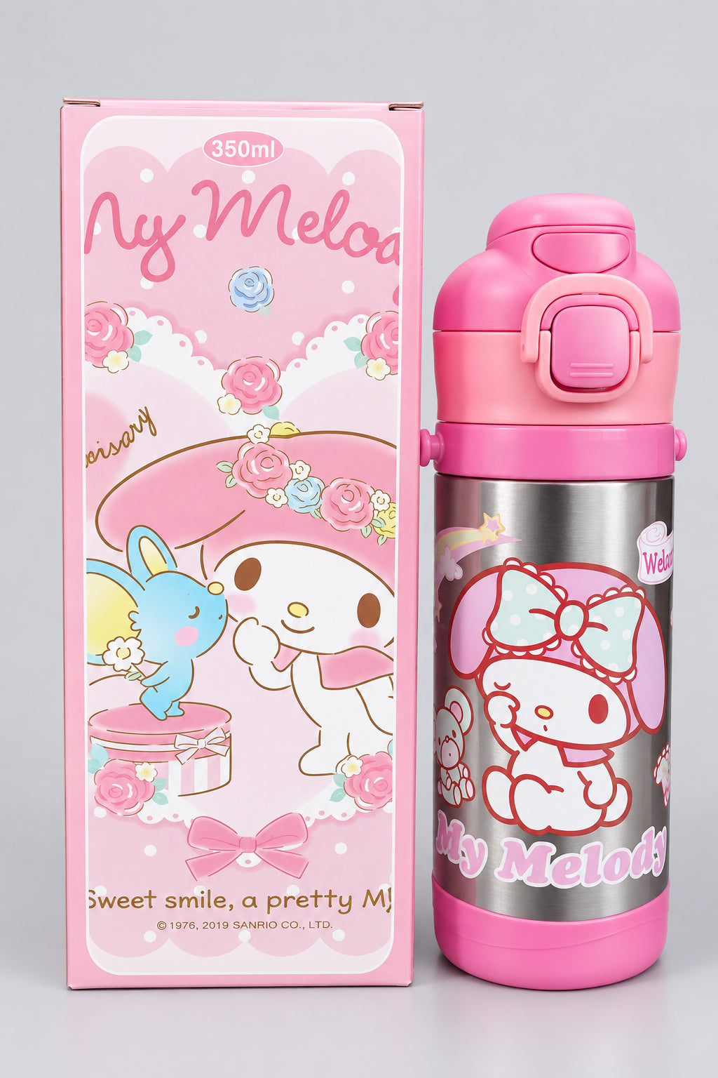 Stainless Metal Dual Sipper Water Bottle - 350 ml - My Melody