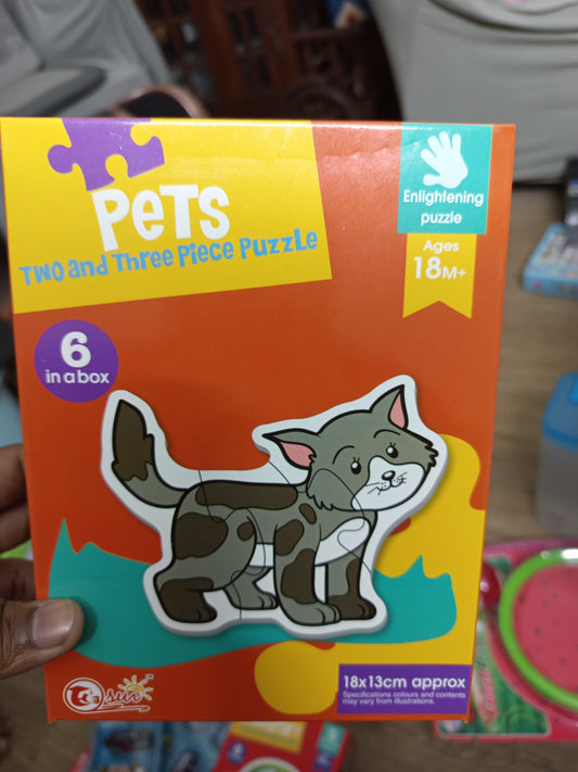 Pet Puzzle - Two & Three Pieces Puzzle - 6 Animals in a Box