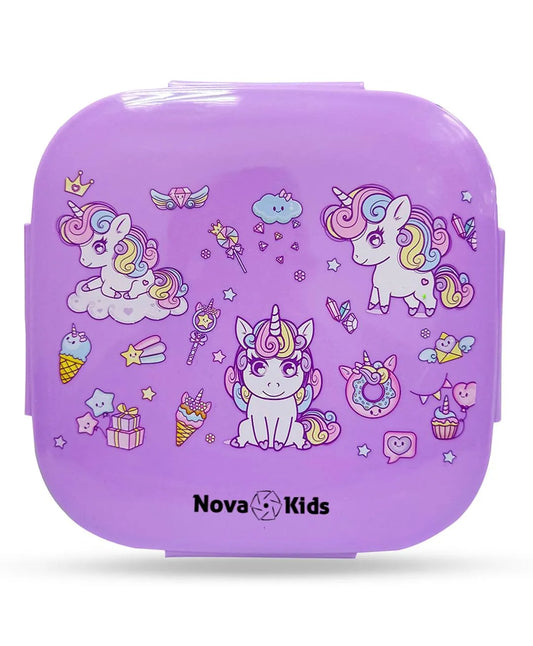 Nova Unicorn Purple Bento Lunch Box - 1000ml, Leakproof with Cutlery for Kids