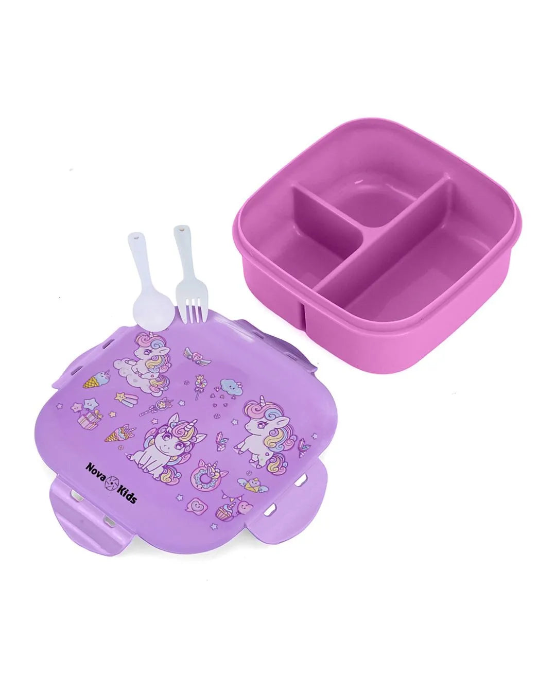 Nova Unicorn Purple Bento Lunch Box - 1000ml, Leakproof with Cutlery for Kids