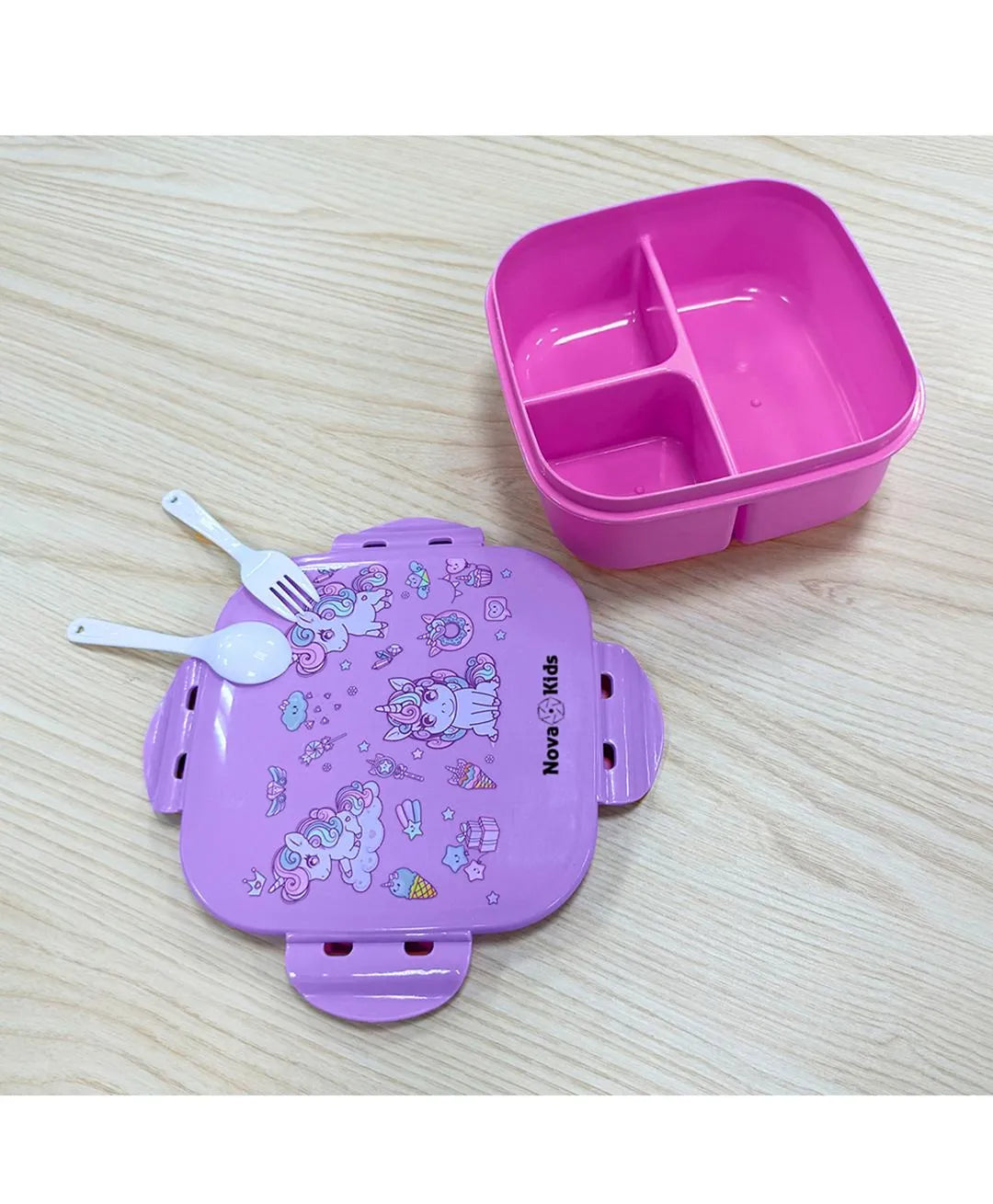 Nova Unicorn Purple Bento Lunch Box - 1000ml, Leakproof with Cutlery for Kids