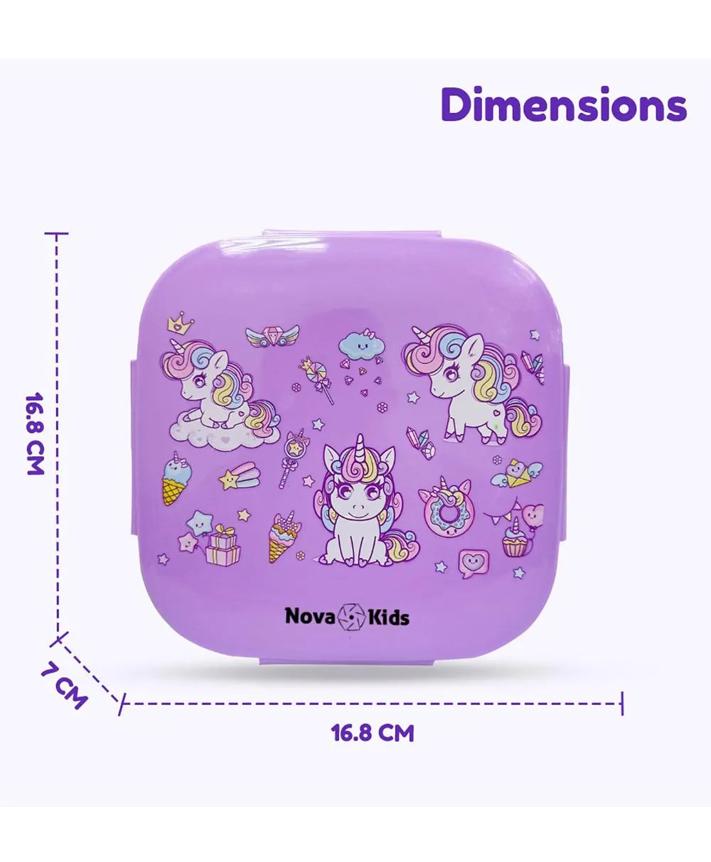 Nova Unicorn Purple Bento Lunch Box - 1000ml, Leakproof with Cutlery for Kids