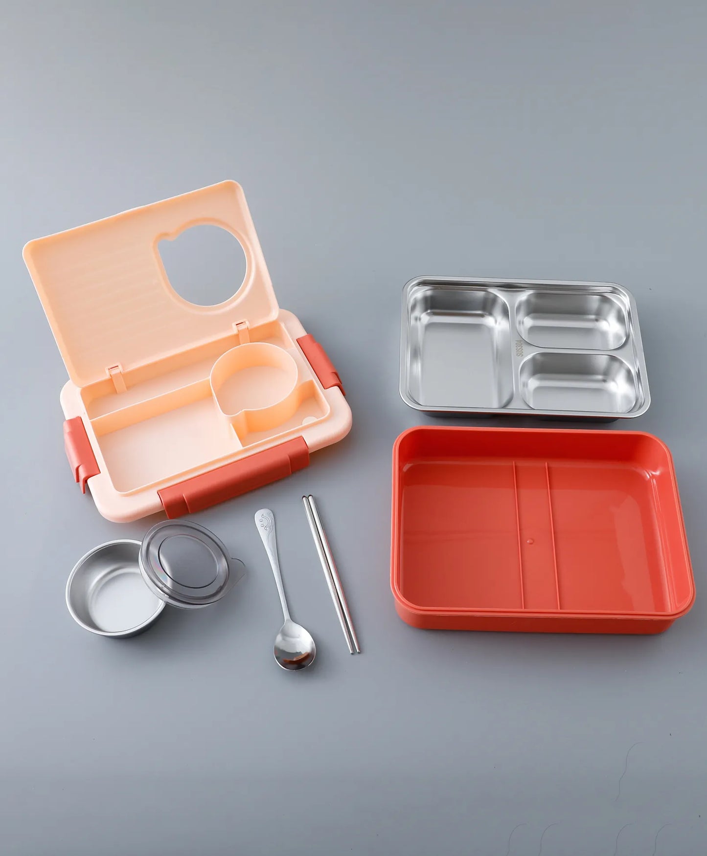 Kids Insulated Lunch Box Pink/Orange - Leakproof, BPA-Free, Multi-Compartment with Spoon & Chopsticks