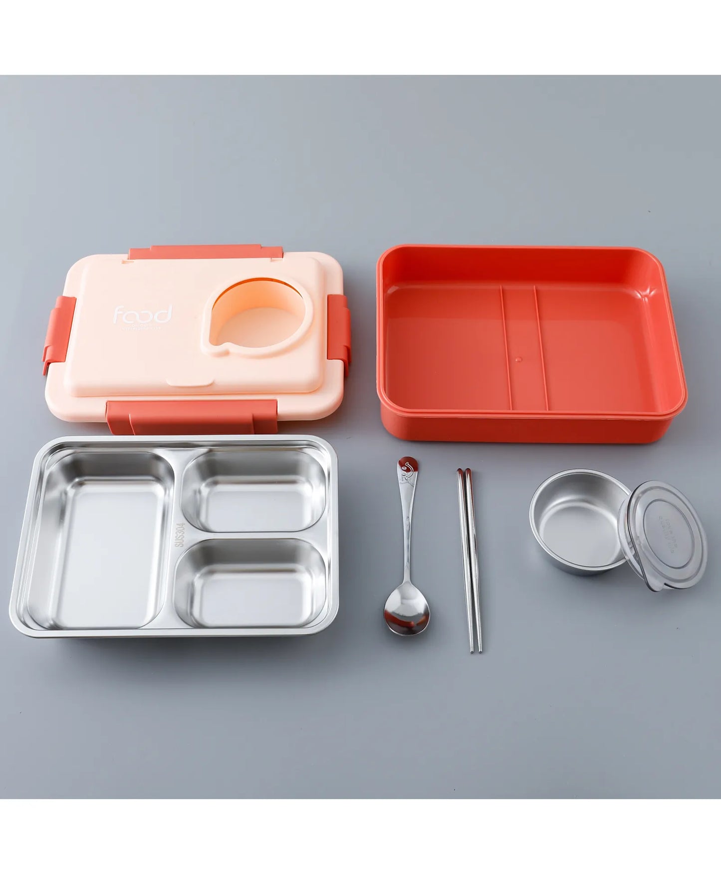 Kids Insulated Lunch Box Pink/Orange - Leakproof, BPA-Free, Multi-Compartment with Spoon & Chopsticks