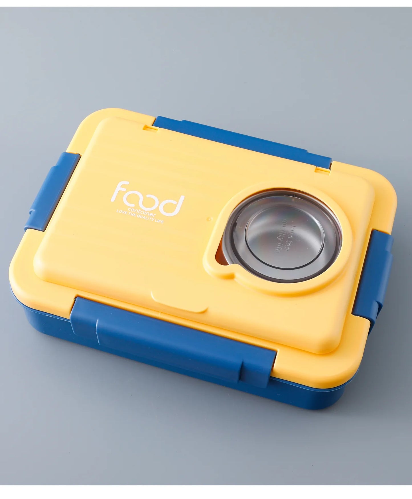 Kids Insulated Lunch Box Yellow/Blue - Leakproof, BPA-Free, Multi-Compartment with Spoon & Chopsticks