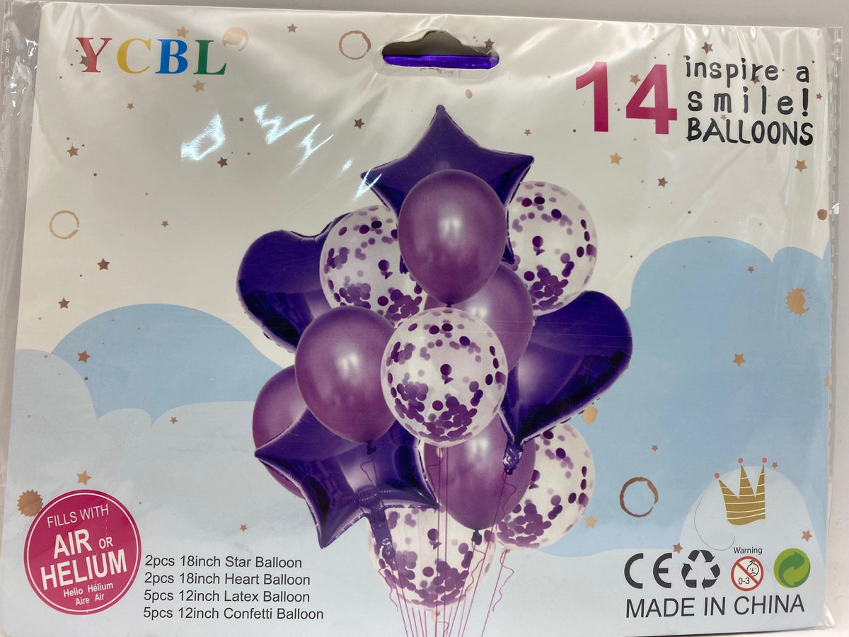 14 Pieces Balloon - Blue (Star, Heart, Confetti and Latex balloons)