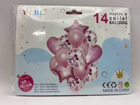14 Pieces Balloon - Gray (Star, Heart, Confetti and Latex balloons)