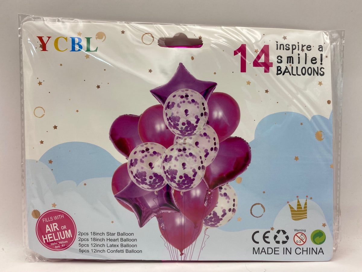 14 Pieces Balloon - Light Pink (Star, Heart, Confetti and Latex balloons)