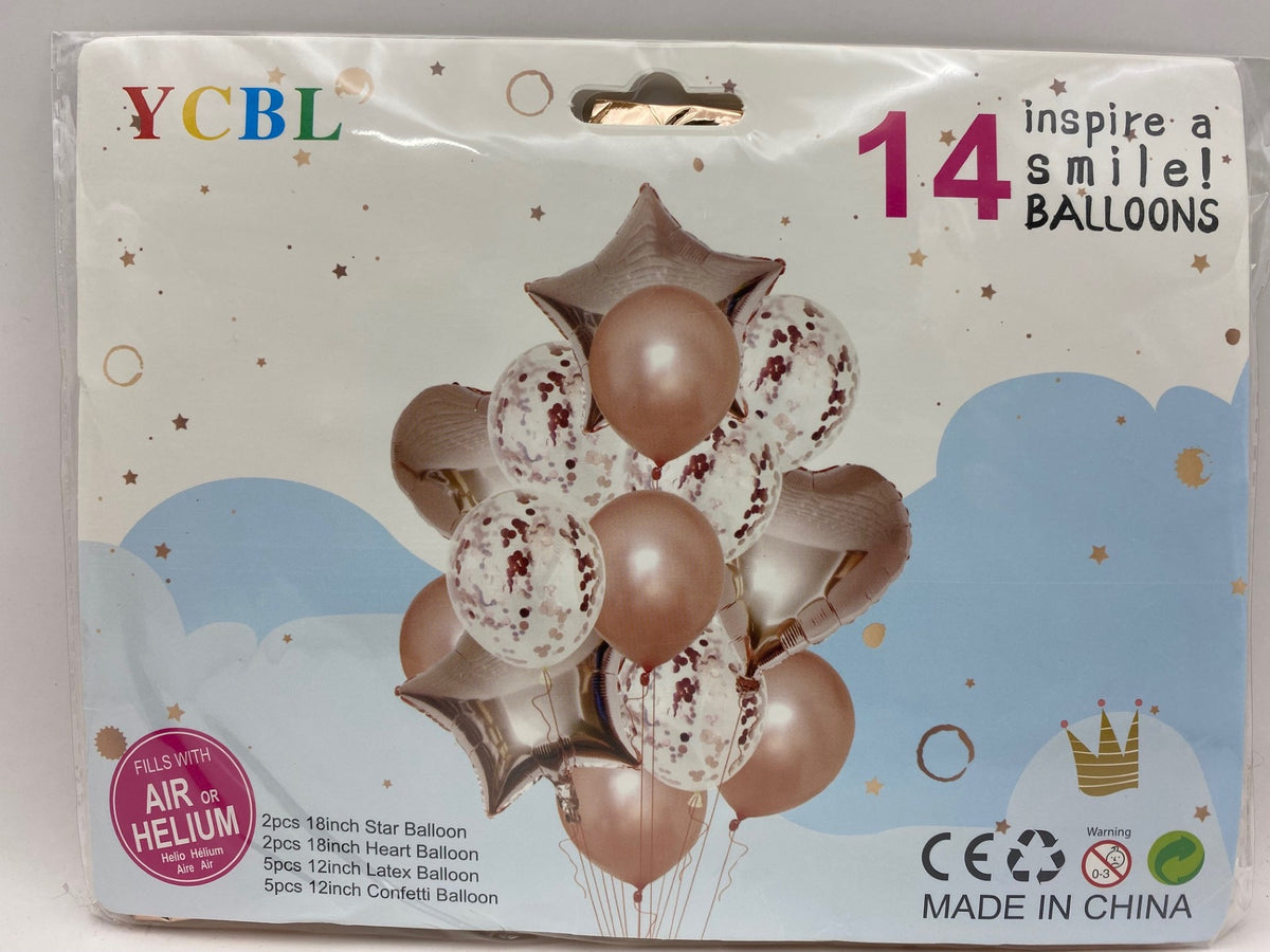 14 Pieces Balloon - Pink (Star, Heart, Confetti and Latex balloons)