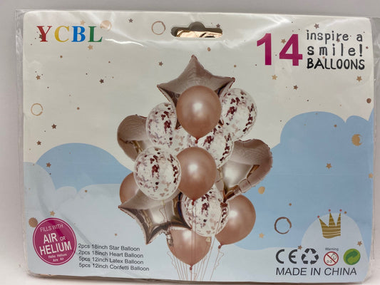 14 Pieces Balloon - Pink (Star, Heart, Confetti and Latex balloons)