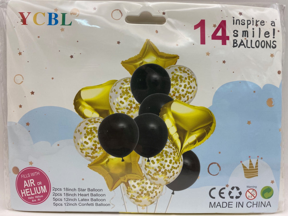 14 Pieces Balloon - Yellow (Star, Heart, Confetti and Latex balloons)