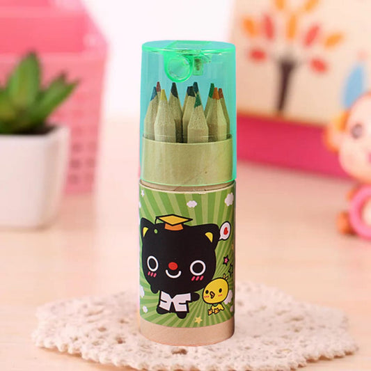 12 Mini Color Pencils Set with Sharpener - Green
