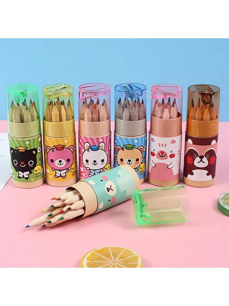 12 Mini Color Pencils Set with Sharpener - Red