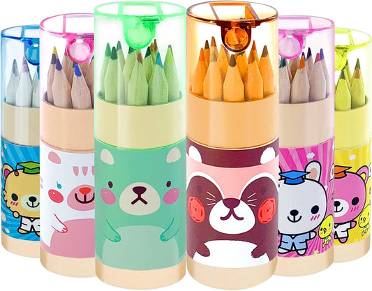 12 Mini Color Pencils Set with Sharpener - Purple