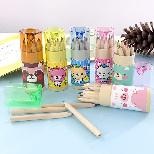 12 Mini Color Pencils Set with Sharpener - Red