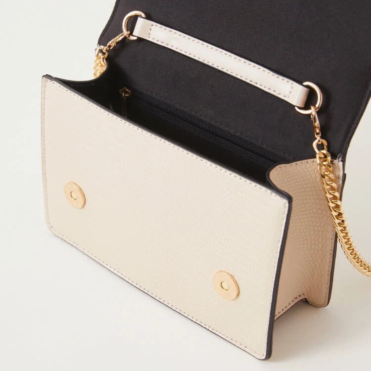 Sasha Stud Embellished Crossbody Bag with Flap Closure Beige