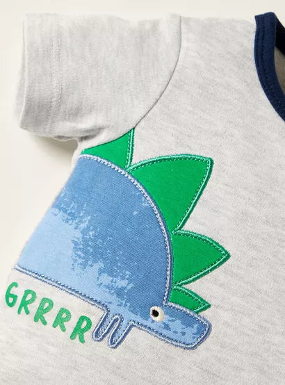 Juniors Applique Detail Romper with Short Sleeves and Button Closure ( 12 to 18 Months)