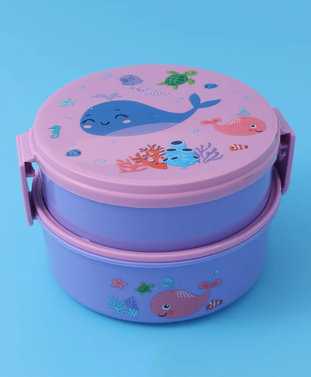 Purple & Pink Sea Themed Lunch Box Set - With Bottle, Utensils, Double Containers, Carry Strap
