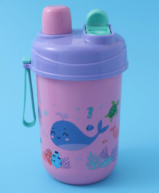 Purple & Pink Sea Themed Lunch Box Set - With Bottle, Utensils, Double Containers, Carry Strap