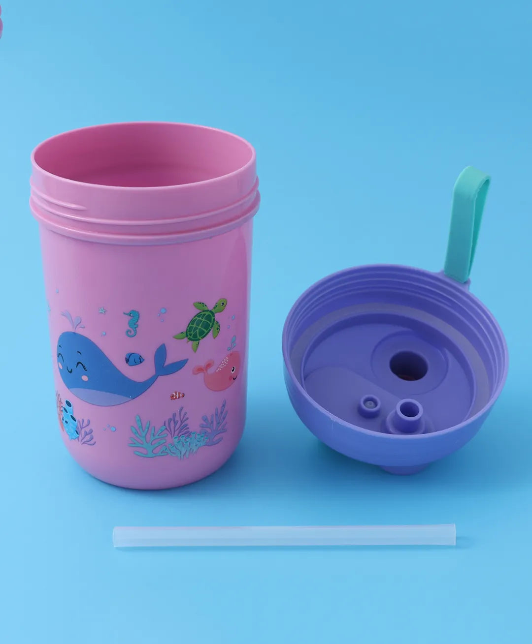 Purple & Pink Sea Themed Lunch Box Set - With Bottle, Utensils, Double Containers, Carry Strap