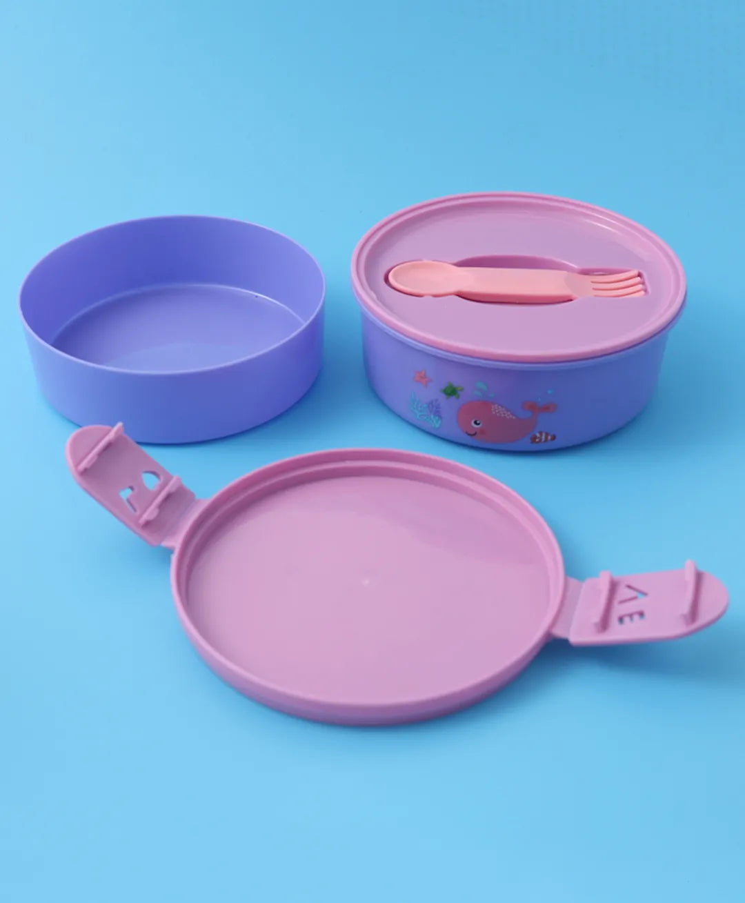 Purple & Pink Sea Themed Lunch Box Set - With Bottle, Utensils, Double Containers, Carry Strap