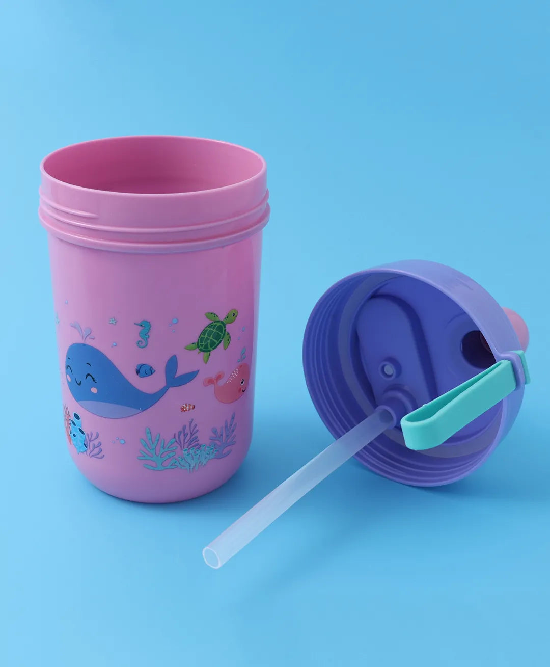 Purple & Pink Sea Themed Lunch Box - With Bottle, Utensils, Removable Tray, Dual Lid, Carry Strap