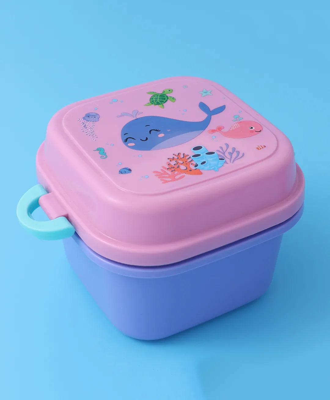 Purple & Pink Sea Themed Lunch Box - With Bottle, Utensils, Removable Tray, Dual Lid, Carry Strap