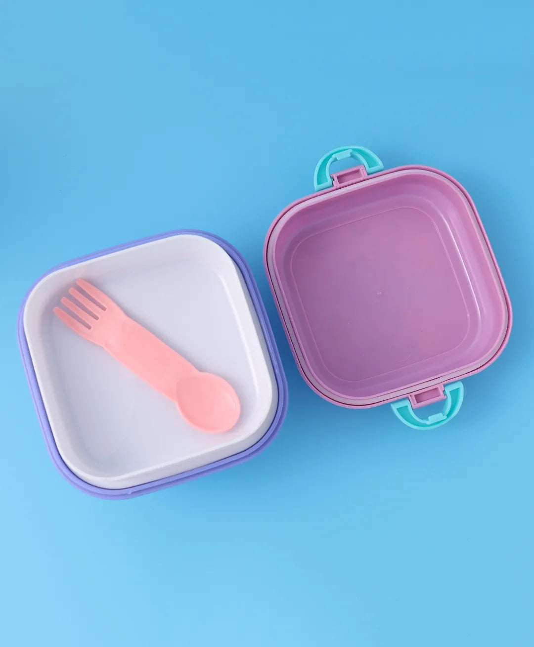Purple & Pink Sea Themed Lunch Box - With Bottle, Utensils, Removable Tray, Dual Lid, Carry Strap