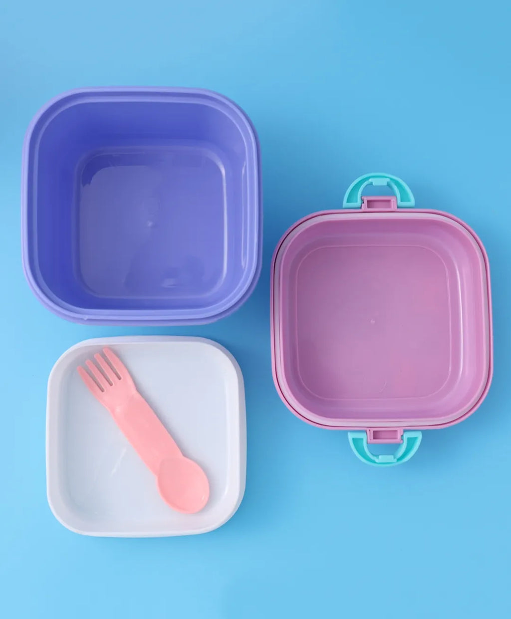 Purple & Pink Sea Themed Lunch Box - With Bottle, Utensils, Removable Tray, Dual Lid, Carry Strap