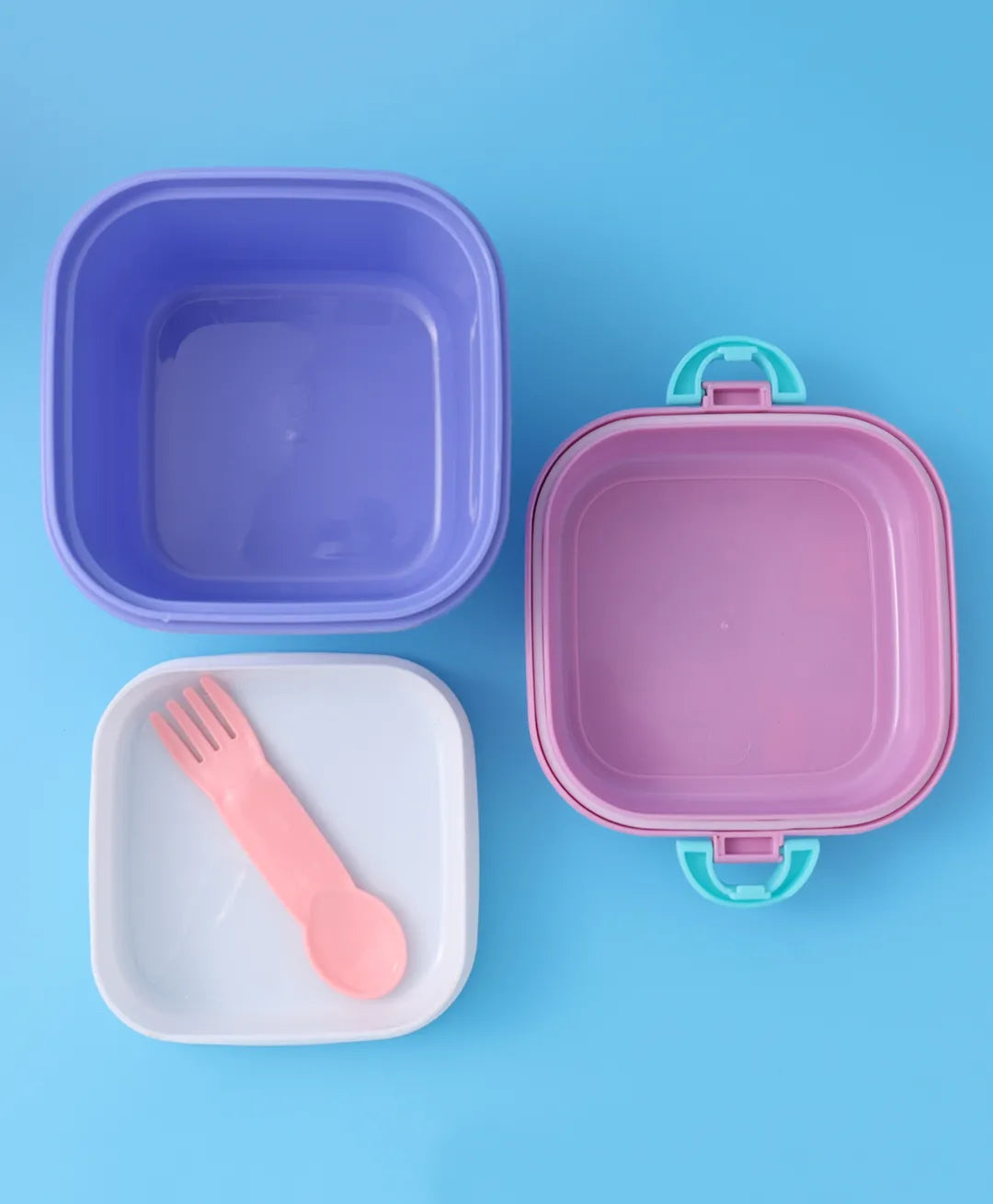 Purple & Pink Sea Themed Lunch Box - With Bottle, Utensils, Removable Tray, Dual Lid, Carry Strap