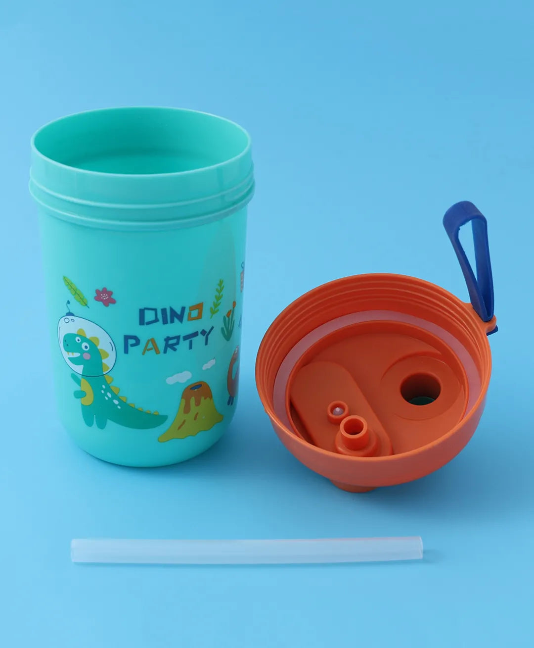Dino Party Square Lunch Box - Blue & Orange, With Bottle, Utensils, Removable Tray, Carry Strap