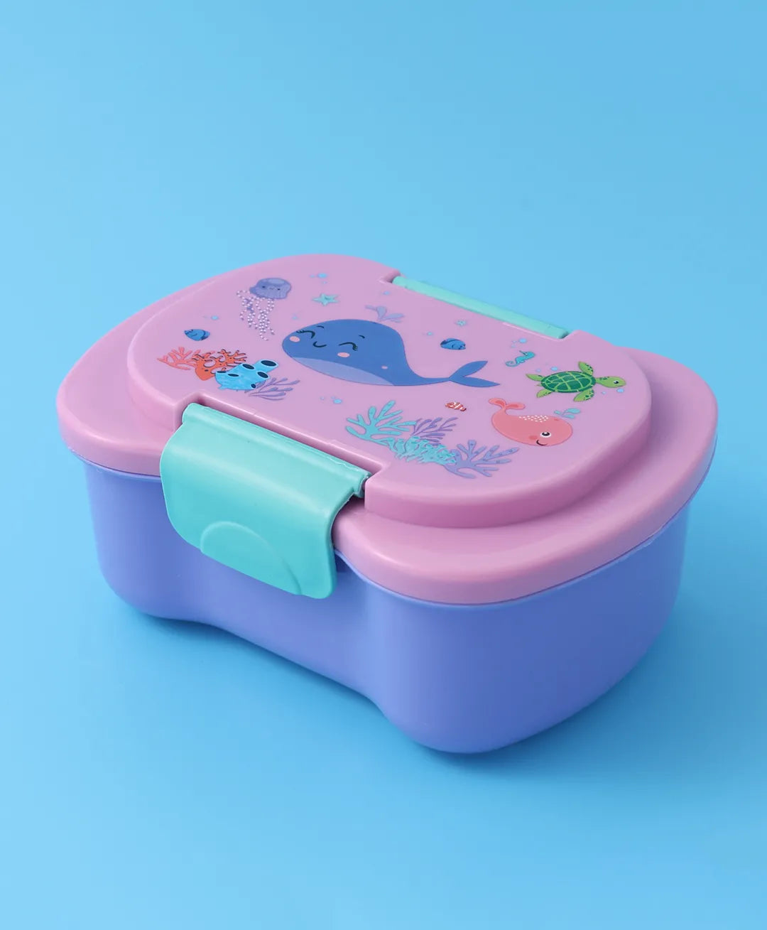 Pink Sea Theme Lunch Box Set for Kids - 2 Compartments, Bottle, Utensils & Carry Strap