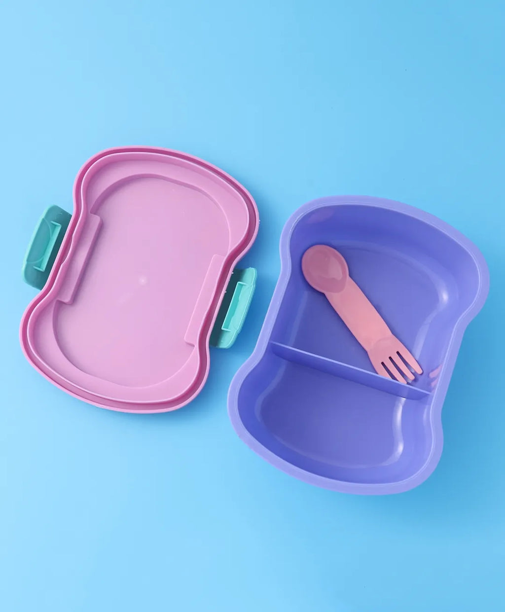 Pink Sea Theme Lunch Box Set for Kids - 2 Compartments, Bottle, Utensils & Carry Strap