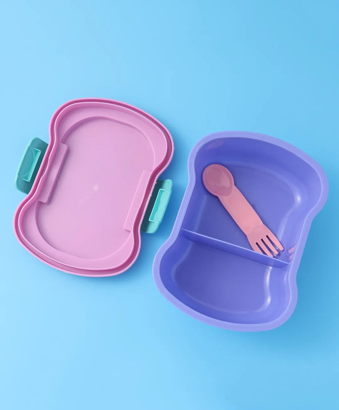 Pink Sea Theme Lunch Box Set for Kids - 2 Compartments, Bottle, Utensils & Carry Strap