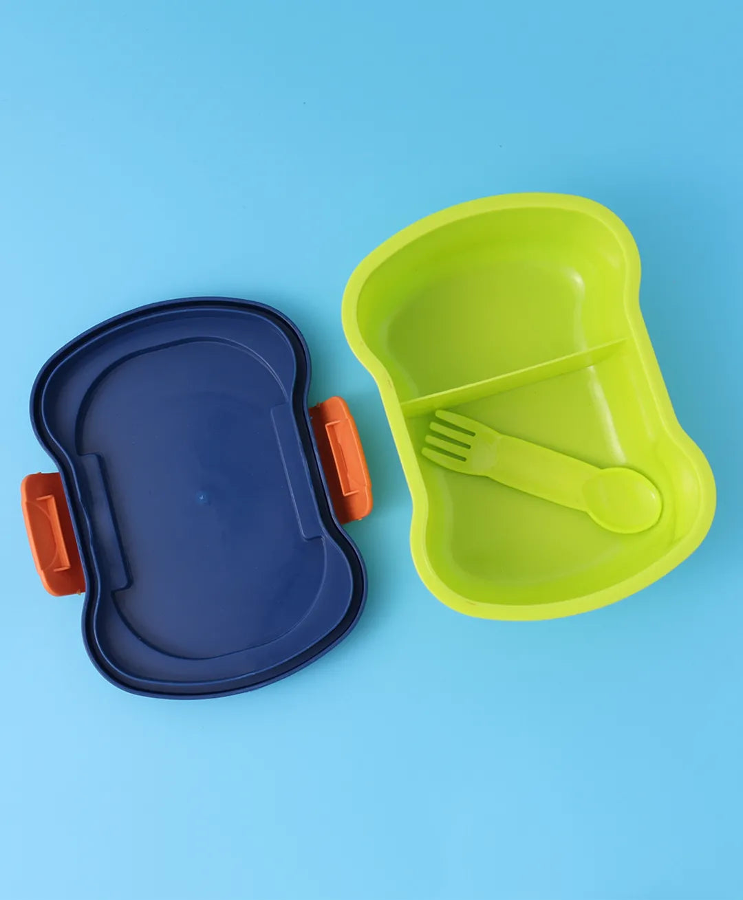 Space Theme Lunch Box Set - Blue & Green, With Bottle, Utensils, 2 Compartments, Carry Strap