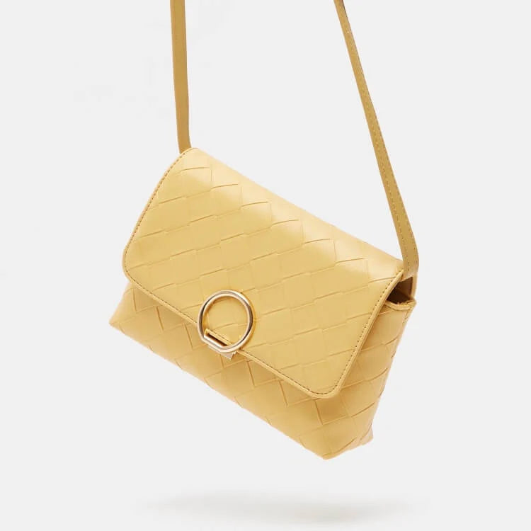 Shoexpress Woven Satchel Bag with Shoulder Strap Mustard