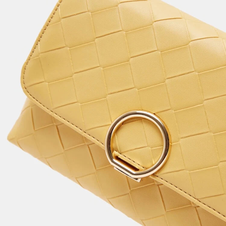 Shoexpress Woven Satchel Bag with Shoulder Strap Mustard