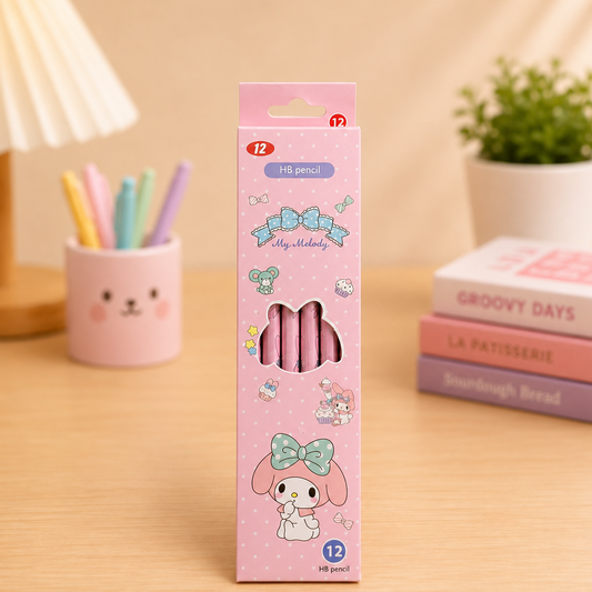 My Melody Themed 12-Piece Pink HB Wooden Pencils Set for Kids