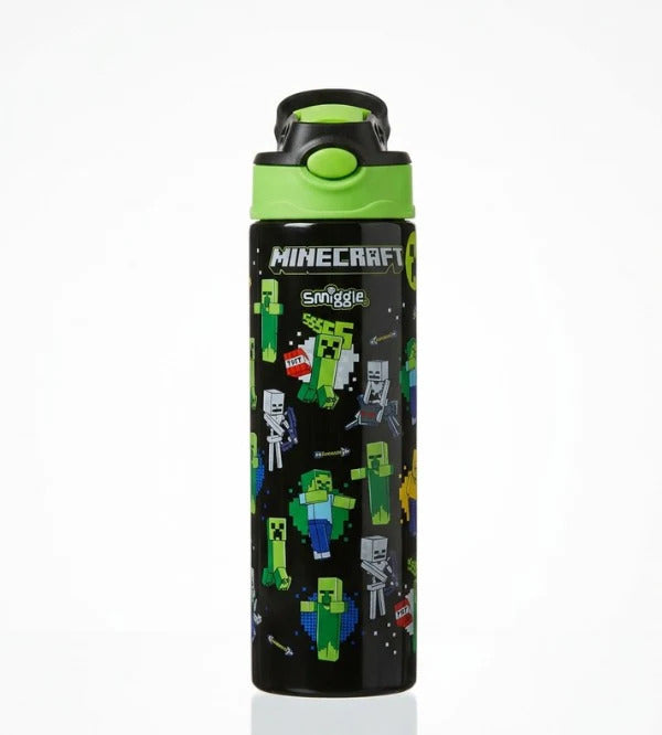 Smiggle Flip Plastic Sipper Water Bottle - BPA Free - 680ML/ 23FL OZ - Minecraft