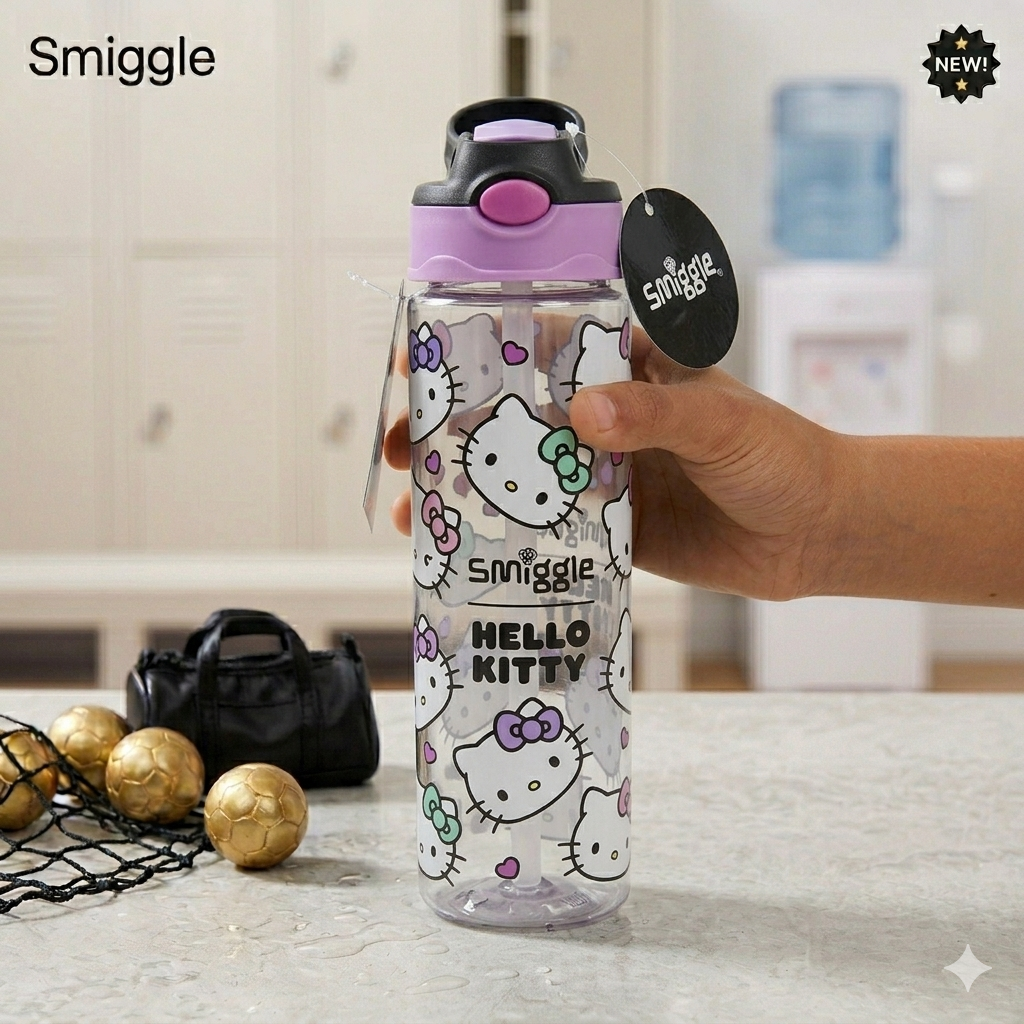 Smiggle Flip Plastic Sipper Water Bottle - BPA Free - 680ML/ 23FL OZ - Hello Kitty