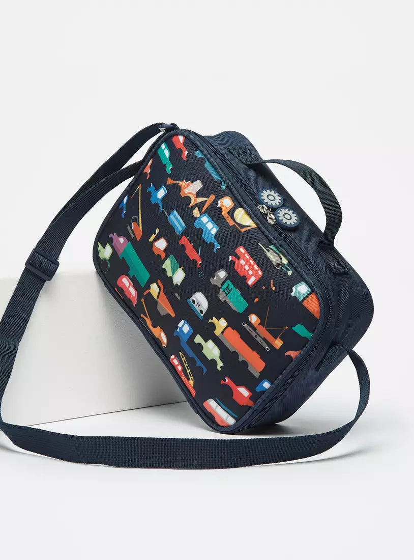 Vehicle Print Lunch Bag with Adjustable Strap and Zip Closure (7.5 Inches)