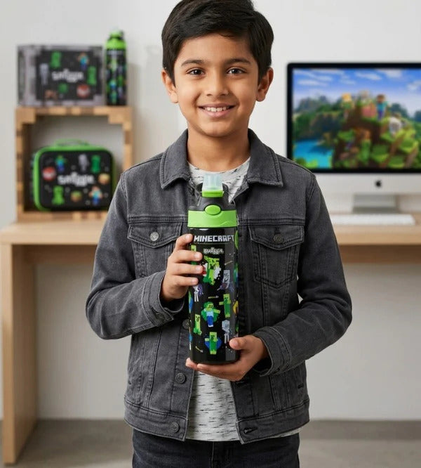 Smiggle Stainless Steel Flip Drink Water Bottle  - 520 ml - Minecraft
