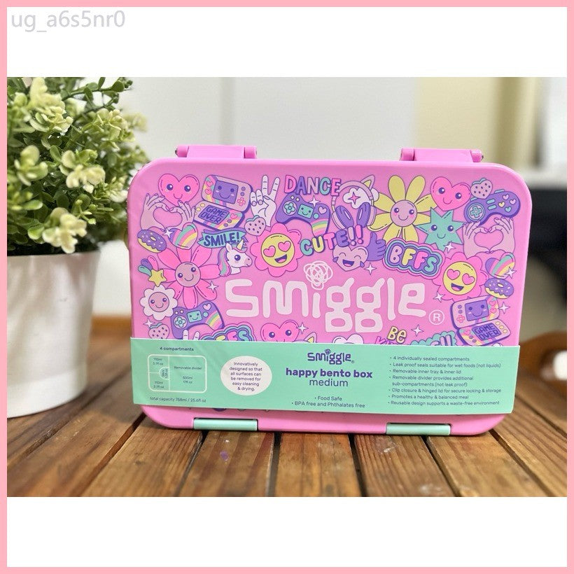 Smiggle Bento Lunch Box (BPA Free) - Floral Unicorn Hearts