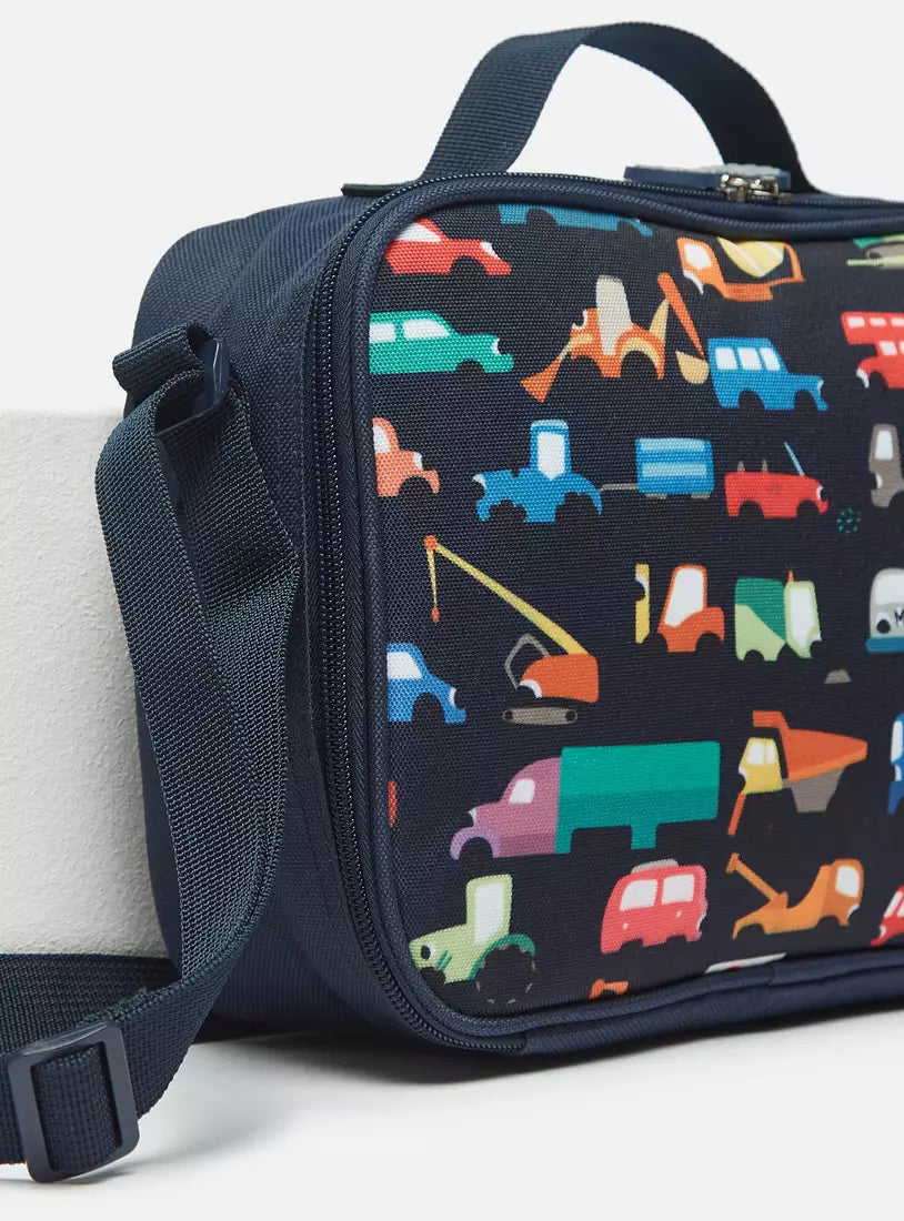 Vehicle Print Lunch Bag with Adjustable Strap and Zip Closure (7.5 Inches)