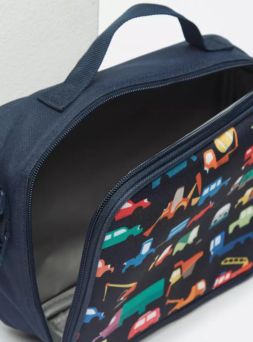 Vehicle Print Lunch Bag with Adjustable Strap and Zip Closure (7.5 Inches)