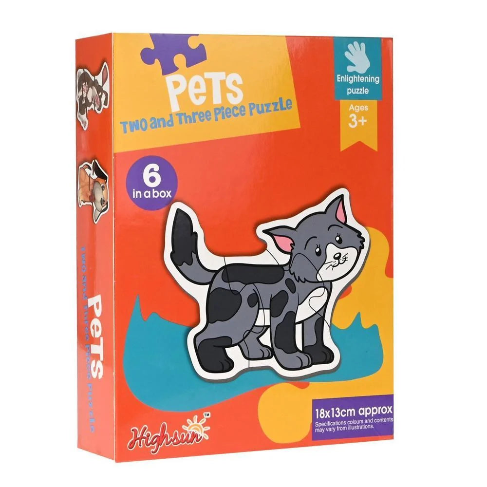 Pet Puzzle - Two & Three Pieces Puzzle - 6 Animals in a Box